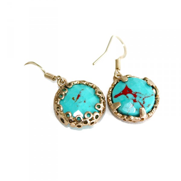 Turquoise Marble Honeycombed Stone Earrings
